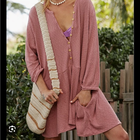 Free People Dresses & Skirts - Free People Blossom Pink Button-Up Mini Dress